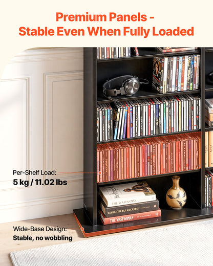 VEVOR Media Storage Cabinet, 8-Tier DVD Shelf Organizer, 55.91 x 8.66 x 51.18 in Multimedia Storage Organizer for CDs, DVDs, Books & Games, CD Shelf for Living Room, Home Office, Recording Room, Black - CDCCJKFS24GHLN8MC001V0 - view 4
