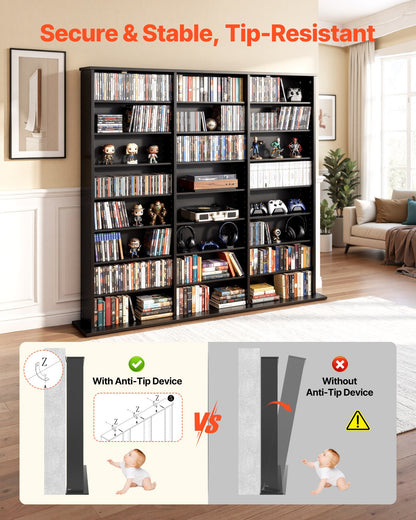 VEVOR Media Storage Cabinet, 8-Tier DVD Shelf Organizer, 55.91 x 8.66 x 51.18 in Multimedia Storage Organizer for CDs, DVDs, Books & Games, CD Shelf for Living Room, Home Office, Recording Room, Black - CDCCJKFS24GHLN8MC001V0 - view 5
