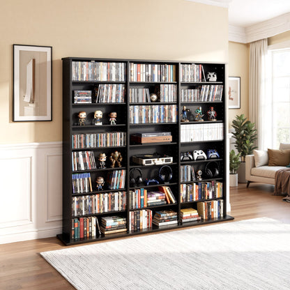 VEVOR Media Storage Cabinet, 8-Tier DVD Shelf Organizer, 55.91 x 8.66 x 51.18 in Multimedia Storage Organizer for CDs, DVDs, Books & Games, CD Shelf for Living Room, Home Office, Recording Room, Black - CDCCJKFS24GHLN8MC001V0 - view 9