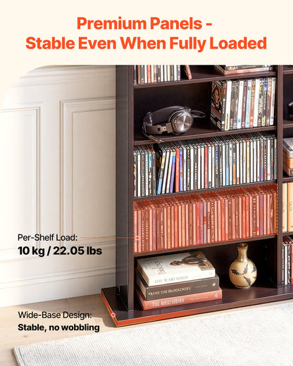 VEVOR Media Storage Cabinet, 8-Tier DVD Shelf Organizer, 55.91 x 8.66 x 51.18 in Multimedia Storage Organizer for CDs, DVDs, Books & Games, CD Shelf for Living Room, Home Office, Recording Room, Brown - CDCCJKFS24GS426SB001V0 - view 4