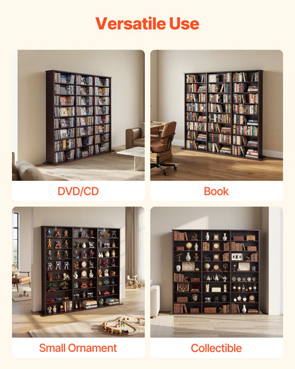 VEVOR Media Storage Cabinet, 8-Tier DVD Shelf Organizer, 55.91 x 8.66 x 51.18 in Multimedia Storage Organizer for CDs, DVDs, Books & Games, CD Shelf for Living Room, Home Office, Recording Room, Brown - CDCCJKFS24GS426SB001V0 - view 7