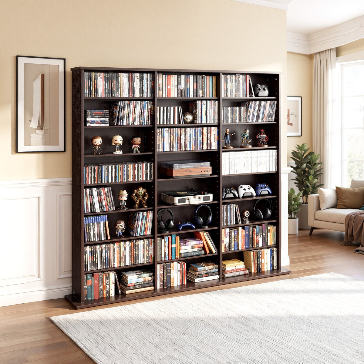 VEVOR Media Storage Cabinet, 8-Tier DVD Shelf Organizer, 55.91 x 8.66 x 51.18 in Multimedia Storage Organizer for CDs, DVDs, Books & Games, CD Shelf for Living Room, Home Office, Recording Room, Brown - CDCCJKFS24GS426SB001V0 - view 9
