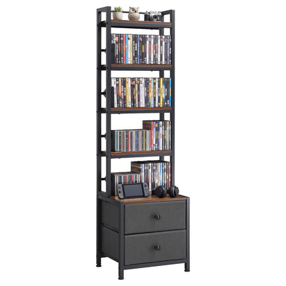 VEVOR Media Storage Cabinet, 4-Shelf DVD Shelf Organizer with Drawers, 15.75 x 11.81 x 56.50 in Multimedia Storage Organizer for CDs, DVDs, Books and Games, CD Cabinet for Living Room, Home Office - CDCCJLDSSNJ6U6Z4D001V0 - view 1
