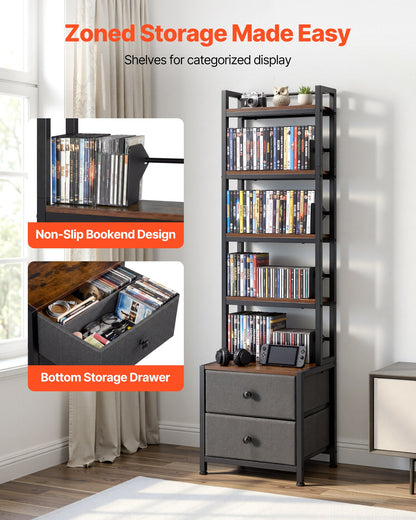 VEVOR Media Storage Cabinet, 4-Shelf DVD Shelf Organizer with Drawers, 15.75 x 11.81 x 56.50 in Multimedia Storage Organizer for CDs, DVDs, Books and Games, CD Cabinet for Living Room, Home Office - CDCCJLDSSNJ6U6Z4D001V0 - view 3