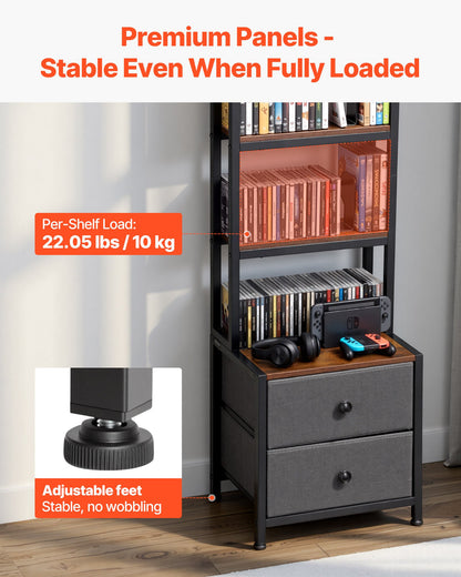 VEVOR Media Storage Cabinet, 4-Shelf DVD Shelf Organizer with Drawers, 15.75 x 11.81 x 56.50 in Multimedia Storage Organizer for CDs, DVDs, Books and Games, CD Cabinet for Living Room, Home Office - CDCCJLDSSNJ6U6Z4D001V0 - view 4
