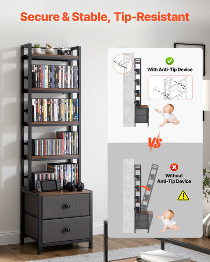 VEVOR Media Storage Cabinet, 4-Shelf DVD Shelf Organizer with Drawers, 15.75 x 11.81 x 56.50 in Multimedia Storage Organizer for CDs, DVDs, Books and Games, CD Cabinet for Living Room, Home Office - CDCCJLDSSNJ6U6Z4D001V0 - view 5