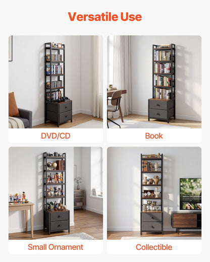 VEVOR Media Storage Cabinet, 4-Shelf DVD Shelf Organizer with Drawers, 15.75 x 11.81 x 56.50 in Multimedia Storage Organizer for CDs, DVDs, Books and Games, CD Cabinet for Living Room, Home Office - CDCCJLDSSNJ6U6Z4D001V0 - view 7