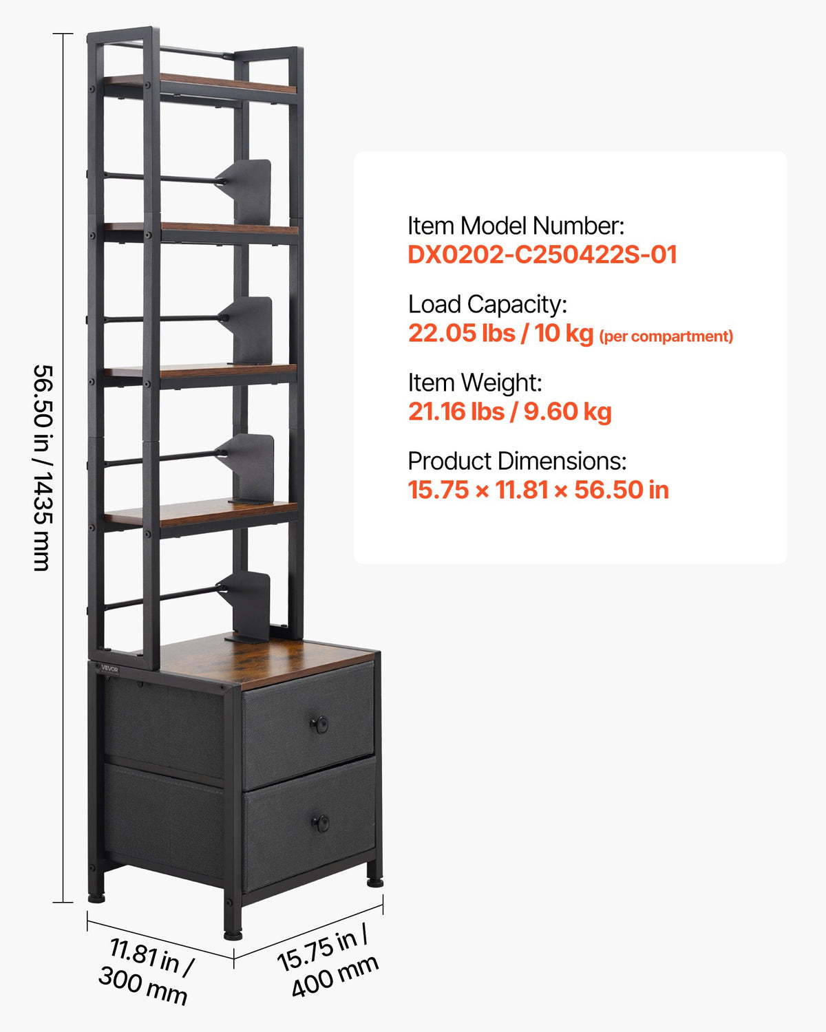 VEVOR Media Storage Cabinet, 4-Shelf DVD Shelf Organizer with Drawers, 15.75 x 11.81 x 56.50 in Multimedia Storage Organizer for CDs, DVDs, Books and Games, CD Cabinet for Living Room, Home Office - CDCCJLDSSNJ6U6Z4D001V0 - view 8