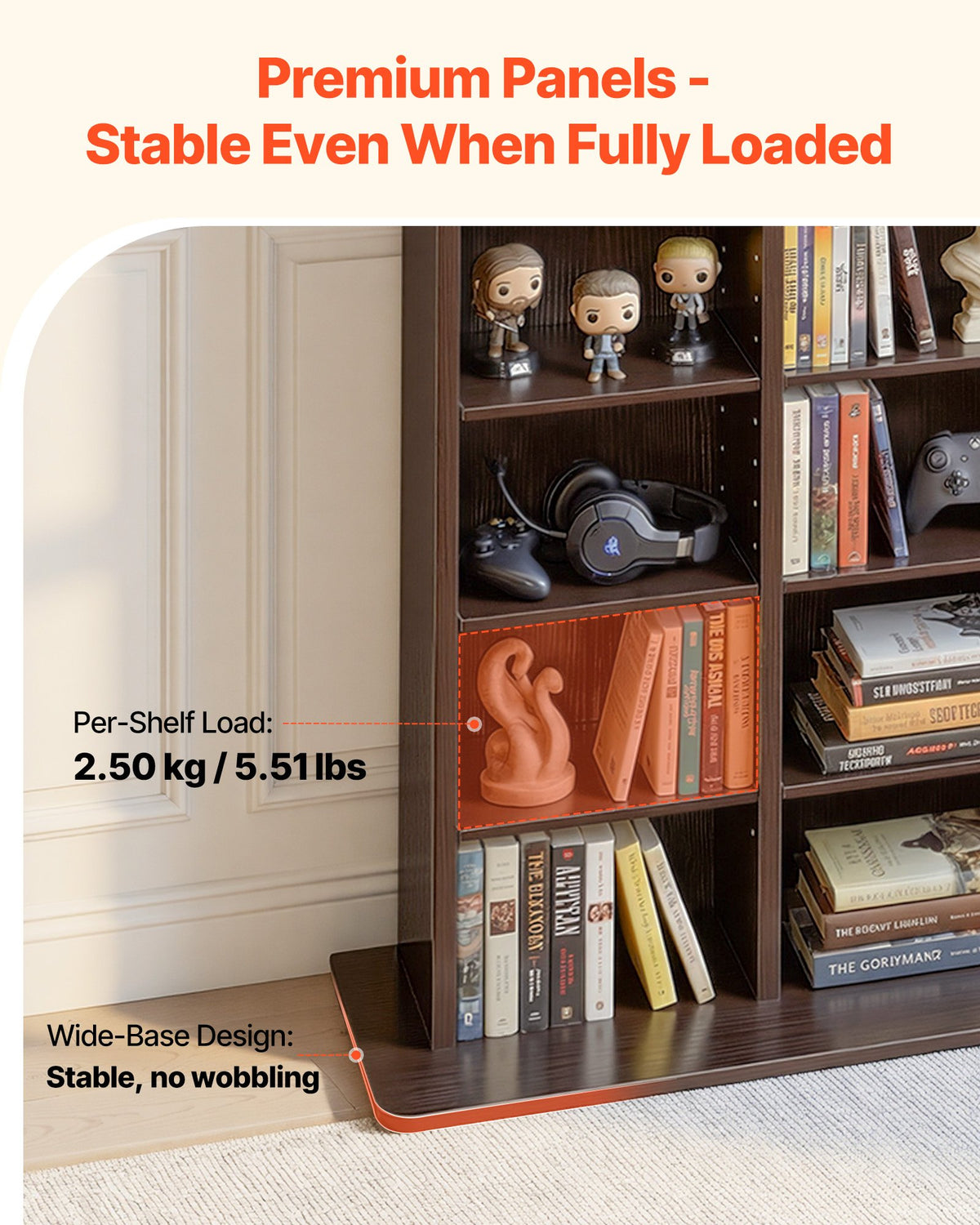 VEVOR Media Storage Cabinet, 8-Tier DVD Shelf Organizer, 22.01 x 8.74 x 50.98 in Multimedia Storage Organizer for CDs, DVDs, Books and Games, CD Shelf for Living Room, Home Office, Recording Room - CDCCJSKSTDKF9FXE7001V0 - view 4