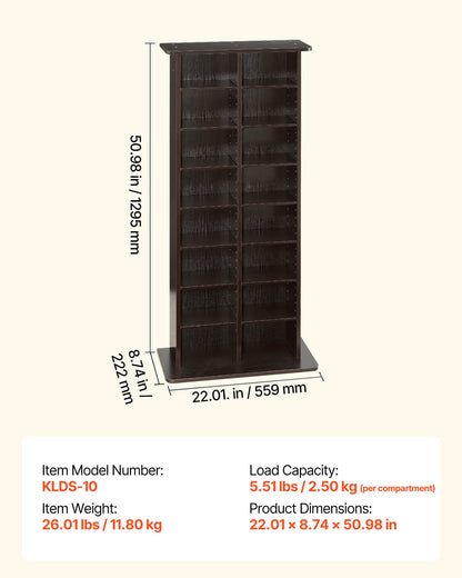 VEVOR Media Storage Cabinet, 8-Tier DVD Shelf Organizer, 22.01 x 8.74 x 50.98 in Multimedia Storage Organizer for CDs, DVDs, Books and Games, CD Shelf for Living Room, Home Office, Recording Room - CDCCJSKSTDKF9FXE7001V0 - view 8