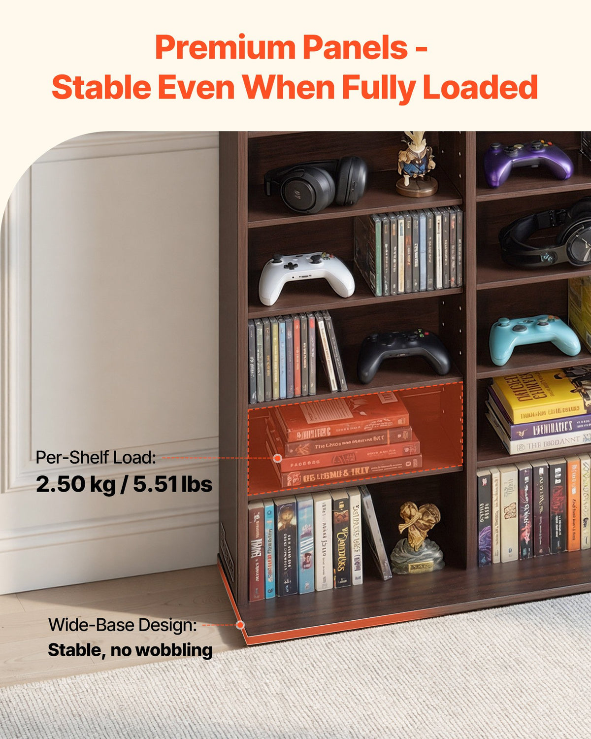 VEVOR Media Storage Cabinet, 12-Tier DVD Shelf Organizer, 40.08 x 9.09 x 71.26 in Multimedia Storage Organizer for CDs, DVDs, Books and Games, CD Shelf for Living Room, Home Office, Recording Room - CDCCJSKSTDKFASIL6001V0 - view 4