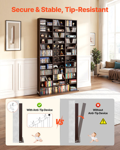 VEVOR Media Storage Cabinet, 12-Tier DVD Shelf Organizer, 40.08 x 9.09 x 71.26 in Multimedia Storage Organizer for CDs, DVDs, Books and Games, CD Shelf for Living Room, Home Office, Recording Room - CDCCJSKSTDKFASIL6001V0 - view 5