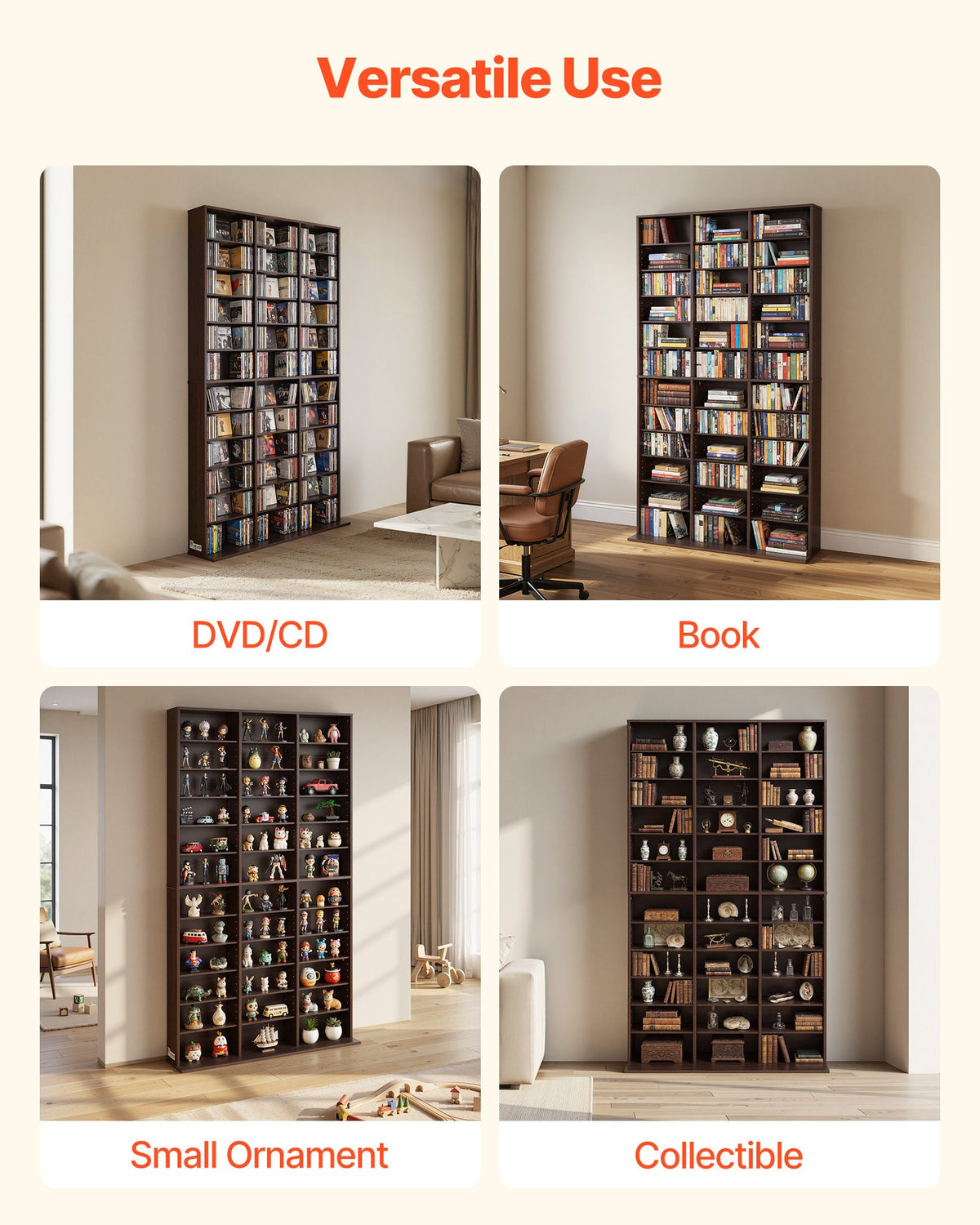 VEVOR Media Storage Cabinet, 12-Tier DVD Shelf Organizer, 40.08 x 9.09 x 71.26 in Multimedia Storage Organizer for CDs, DVDs, Books and Games, CD Shelf for Living Room, Home Office, Recording Room - CDCCJSKSTDKFASIL6001V0 - view 7