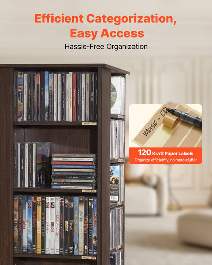 VEVOR Media Storage Cabinet, CD Rack Tower, 34 Compartments Rotating Media Tower Rack for CDs, DVDs, Books and Game Discs, DVD Stand for Living Room, Home Office and Recording Room, Brown - CDCCJSKSTDXZFAFHT001V0 - view 6