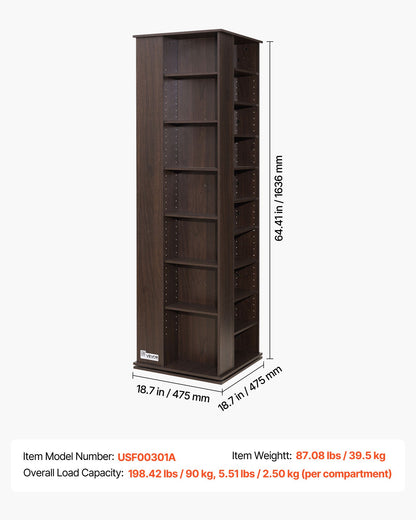 VEVOR Media Storage Cabinet, CD Rack Tower, 34 Compartments Rotating Media Tower Rack for CDs, DVDs, Books and Game Discs, DVD Stand for Living Room, Home Office and Recording Room, Brown - CDCCJSKSTDXZFAFHT001V0 - view 8