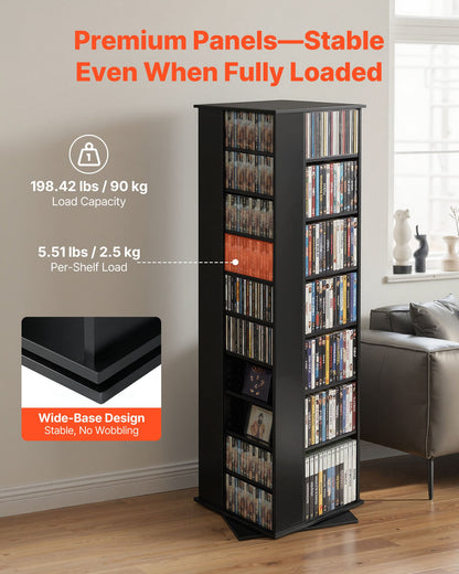 VEVOR Media Storage Cabinet, CD Rack Tower, 34 Compartments Rotating Media Tower Rack for CDs, DVDs, Books and Game Discs, DVD Stand for Living Room, Home Office and Recording Room, Black - CDCCJXZS34GHL5RNW001V0 - view 4