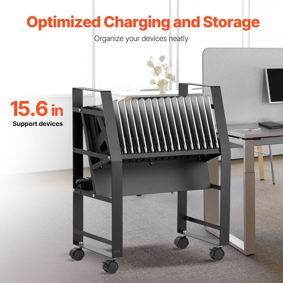 VEVOR Charging Cart, 16 Device Mobile Open Charging Station, Up to 15.6 in Screen Size, Office and Classroom Mobile Charging Cart, for Chromebook, Tablet and Laptop - CDCKFS156INCI9KJIV1 - view 3
