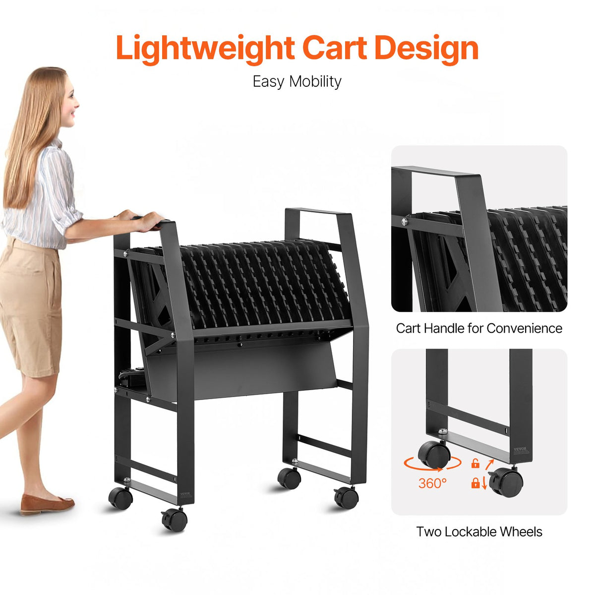 VEVOR Charging Cart, 16 Device Mobile Open Charging Station, Up to 15.6 in Screen Size, Office and Classroom Mobile Charging Cart, for Chromebook, Tablet and Laptop - CDCKFS156INCI9KJIV1 - view 6