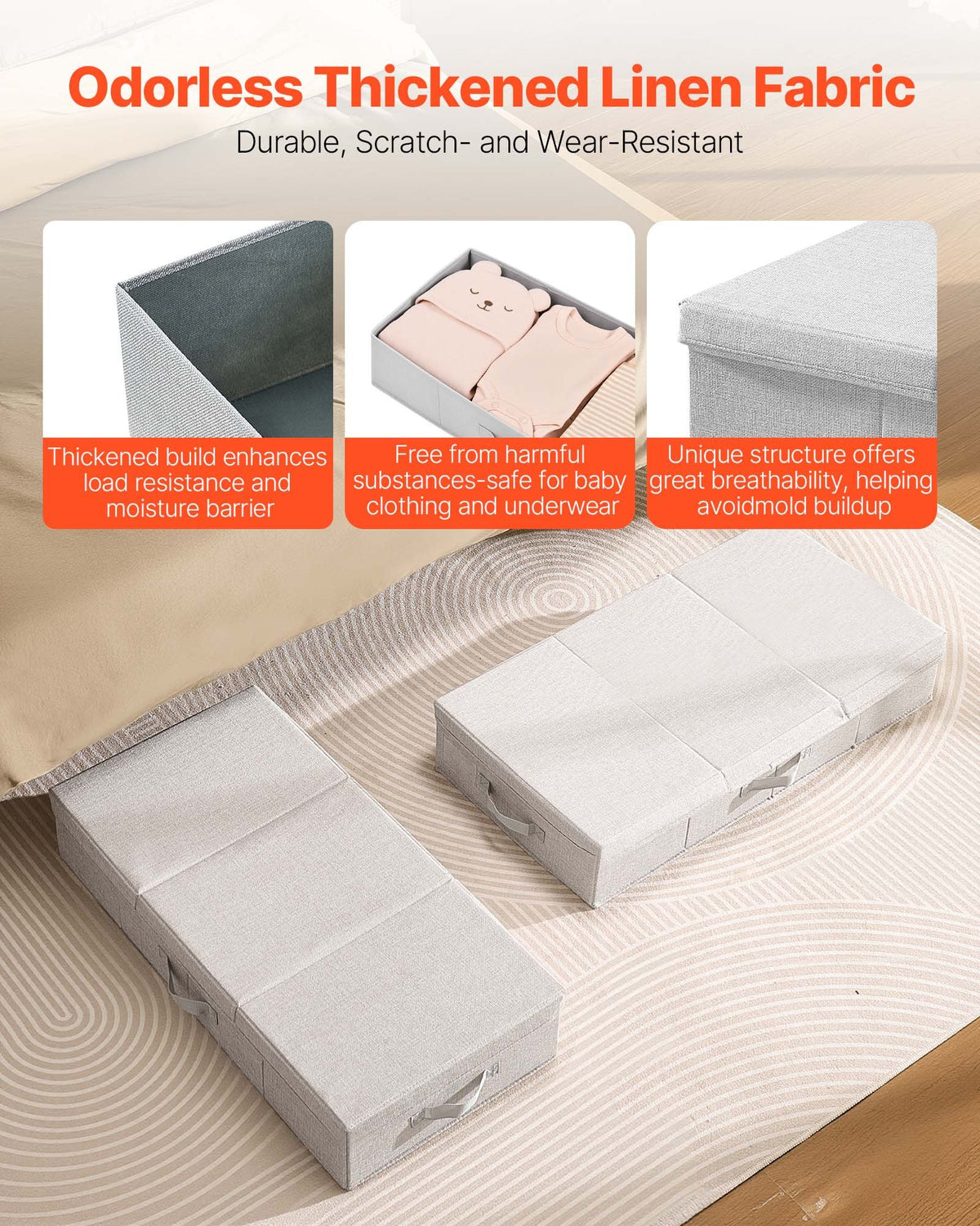 VEVOR Under Bed Storage with Lids, 31.7 x 15.9 x 6.1 Inch, 48L Large Underbed Clothes Storage Containers, Low Profile Gray Under Bed Drawer Shoe Organizer Bins Box for Blanket Shoe Bedroom, 2 Pack - CDCWFBFMBWL24ZZRA001V0 - view 3