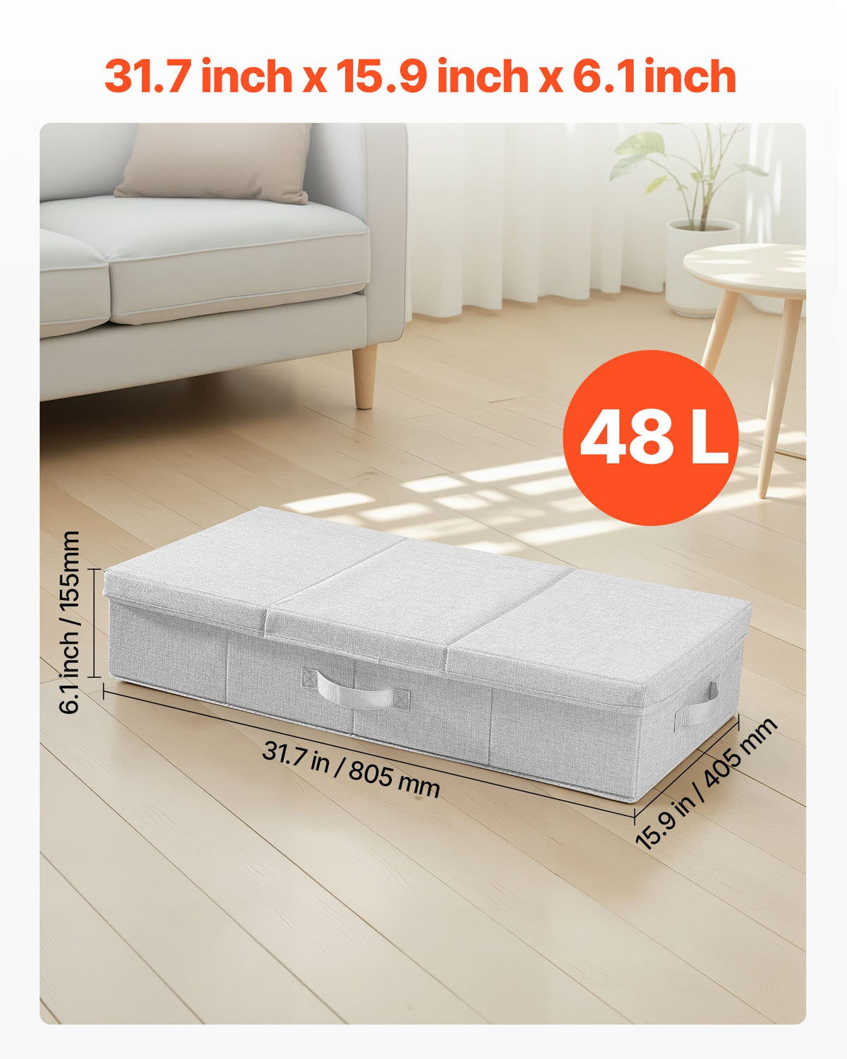 VEVOR Under Bed Storage with Lids, 31.7 x 15.9 x 6.1 Inch, 48L Large Underbed Clothes Storage Containers, Low Profile Gray Under Bed Drawer Shoe Organizer Bins Box for Blanket Shoe Bedroom, 2 Pack - CDCWFBFMBWL24ZZRA001V0 - view 4