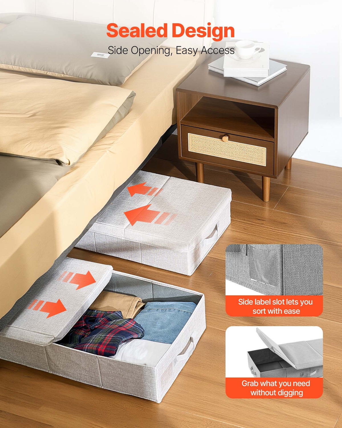 VEVOR Under Bed Storage with Lids, 31.7 x 15.9 x 6.1 Inch, 48L Large Underbed Clothes Storage Containers, Low Profile Gray Under Bed Drawer Shoe Organizer Bins Box for Blanket Shoe Bedroom, 2 Pack - CDCWFBFMBWL24ZZRA001V0 - view 6