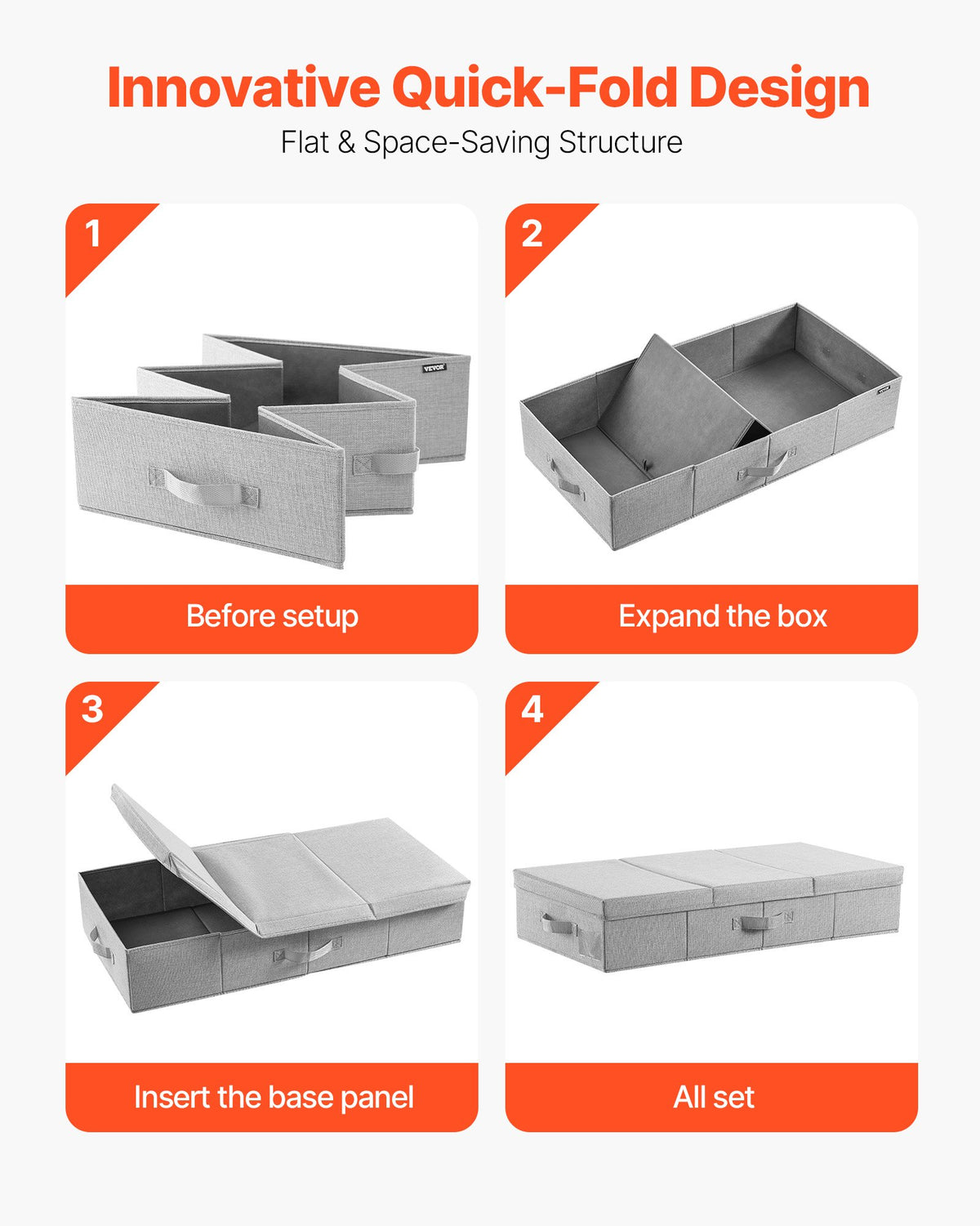 VEVOR Under Bed Storage with Lids, 31.7 x 15.9 x 6.1 Inch, 48L Large Underbed Clothes Storage Containers, Low Profile Gray Under Bed Drawer Shoe Organizer Bins Box for Blanket Shoe Bedroom, 2 Pack - CDCWFBFMBWL24ZZRA001V0 - view 7