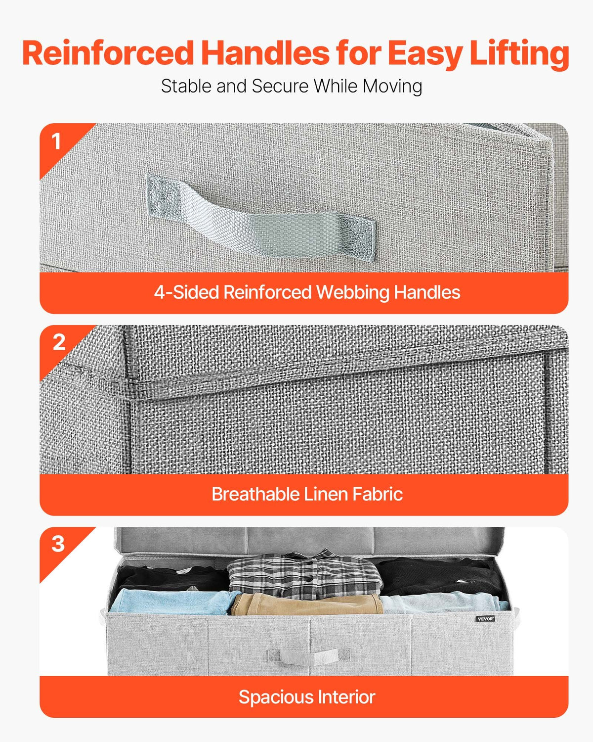 VEVOR Under Bed Storage with Lids, 31.7 x 15.9 x 6.1 Inch, 48L Large Underbed Clothes Storage Containers, Low Profile Gray Under Bed Drawer Shoe Organizer Bins Box for Blanket Shoe Bedroom, 2 Pack - CDCWFBFMBWL24ZZRA001V0 - view 8