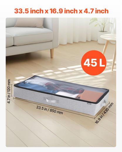 VEVOR Under Bed Storage with Clear Lids, 33.5 x 16.9 x 4.7 Inch, 45L Large Underbed Clothes Storage Containers, Low Profile Under Bed Drawer Shoe Organizer Bins Box for Blanket Shoe Bedroom, 2 Pack - CDCWFBFMBWL3PGY9Y001V0 - view 4