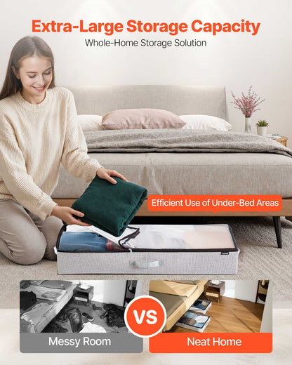 VEVOR Under Bed Storage with Clear Lids, 33.5 x 16.9 x 4.7 Inch, 45L Large Underbed Clothes Storage Containers, Low Profile Under Bed Drawer Shoe Organizer Bins Box for Blanket Shoe Bedroom, 2 Pack - CDCWFBFMBWL3PGY9Y001V0 - view 5