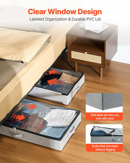 VEVOR Under Bed Storage with Clear Lids, 33.5 x 16.9 x 4.7 Inch, 45L Large Underbed Clothes Storage Containers, Low Profile Under Bed Drawer Shoe Organizer Bins Box for Blanket Shoe Bedroom, 2 Pack - CDCWFBFMBWL3PGY9Y001V0 - view 6