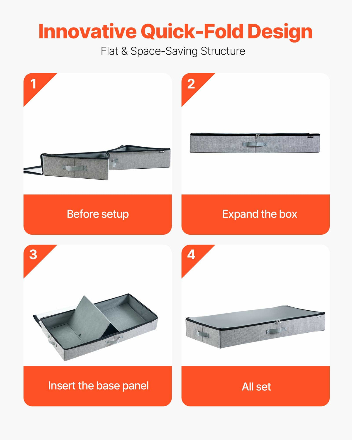 VEVOR Under Bed Storage with Clear Lids, 33.5 x 16.9 x 4.7 Inch, 45L Large Underbed Clothes Storage Containers, Low Profile Under Bed Drawer Shoe Organizer Bins Box for Blanket Shoe Bedroom, 2 Pack - CDCWFBFMBWL3PGY9Y001V0 - view 7