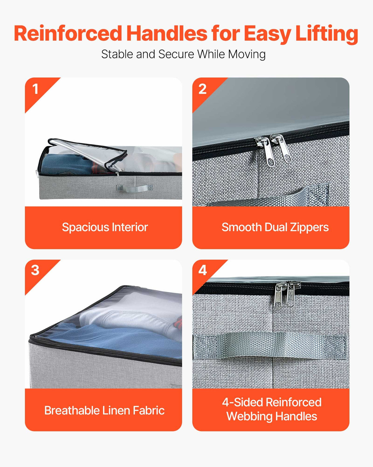 VEVOR Under Bed Storage with Clear Lids, 33.5 x 16.9 x 4.7 Inch, 45L Large Underbed Clothes Storage Containers, Low Profile Under Bed Drawer Shoe Organizer Bins Box for Blanket Shoe Bedroom, 2 Pack - CDCWFBFMBWL3PGY9Y001V0 - view 8