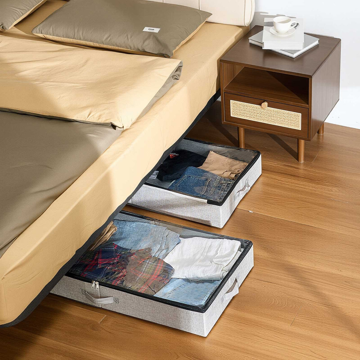 VEVOR Under Bed Storage with Clear Lids, 33.5 x 16.9 x 4.7 Inch, 45L Large Underbed Clothes Storage Containers, Low Profile Under Bed Drawer Shoe Organizer Bins Box for Blanket Shoe Bedroom, 2 Pack - CDCWFBFMBWL3PGY9Y001V0 - view 9