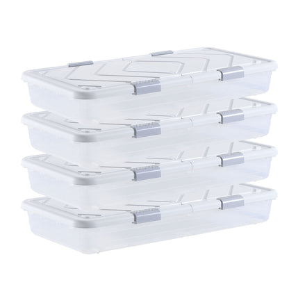 VEVOR Under Bed Storage with Wheels, 31.7 x 15.6 x 6.9 inch Underbed Containers, Underbed Shoes Organizer with Lid & Gray Latch, Rolling Under the Bed Storage Bins for Clothes Shoes Blankets, 4 Pack - CDCWFBSLDL32FA7ZF001V0 - view 1