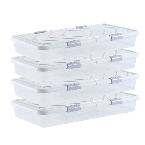 VEVOR Under Bed Storage with Wheels, 31.7 x 15.6 x 6.9 inch Underbed Containers, Underbed Shoes Organizer with Lid & Gray Latch, Rolling Under the Bed Storage Bins for Clothes Shoes Blankets, 4 Pack - CDCWFBSLDL32FA7ZF001V0 - view 2
