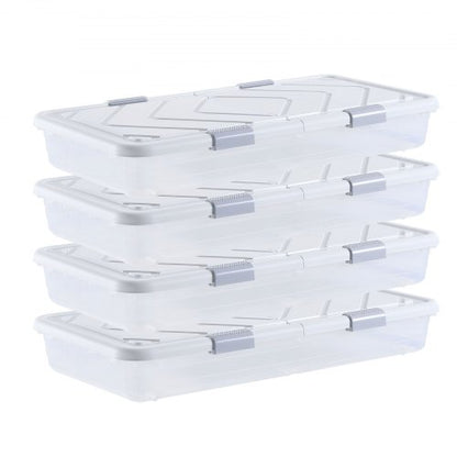 VEVOR Under Bed Storage with Wheels, 31.7 x 15.6 x 6.9 inch Underbed Containers, Underbed Shoes Organizer with Lid & Gray Latch, Rolling Under the Bed Storage Bins for Clothes Shoes Blankets, 4 Pack - CDCWFBSLDL32FA7ZF001V0 - view 2