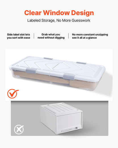 VEVOR Under Bed Storage with Wheels, 31.7 x 15.6 x 6.9 inch Underbed Containers, Underbed Shoes Organizer with Lid & Gray Latch, Rolling Under the Bed Storage Bins for Clothes Shoes Blankets, 4 Pack - CDCWFBSLDL32FA7ZF001V0 - view 5