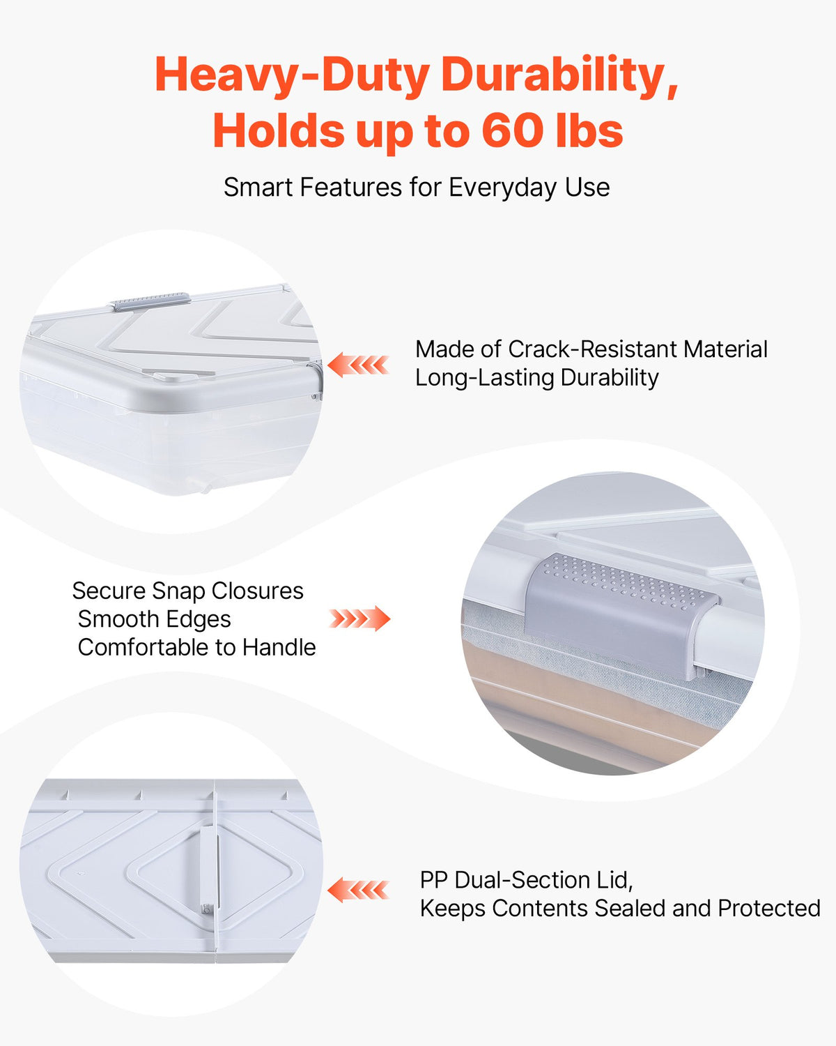 VEVOR Under Bed Storage with Wheels, 31.7 x 15.6 x 6.9 inch Underbed Containers, Underbed Shoes Organizer with Lid & Gray Latch, Rolling Under the Bed Storage Bins for Clothes Shoes Blankets, 4 Pack - CDCWFBSLDL32FA7ZF001V0 - view 6
