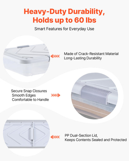 VEVOR Under Bed Storage with Wheels, 31.7 x 15.6 x 6.9 inch Underbed Containers, Underbed Shoes Organizer with Lid & Gray Latch, Rolling Under the Bed Storage Bins for Clothes Shoes Blankets, 4 Pack - CDCWFBSLDL32FA7ZF001V0 - view 6