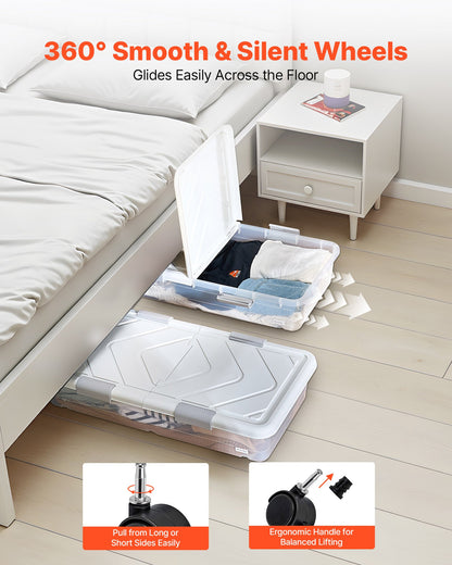 VEVOR Under Bed Storage with Wheels, 31.7 x 15.6 x 6.9 inch Underbed Containers, Underbed Shoes Organizer with Lid & Gray Latch, Rolling Under the Bed Storage Bins for Clothes Shoes Blankets, 4 Pack - CDCWFBSLDL32FA7ZF001V0 - view 8