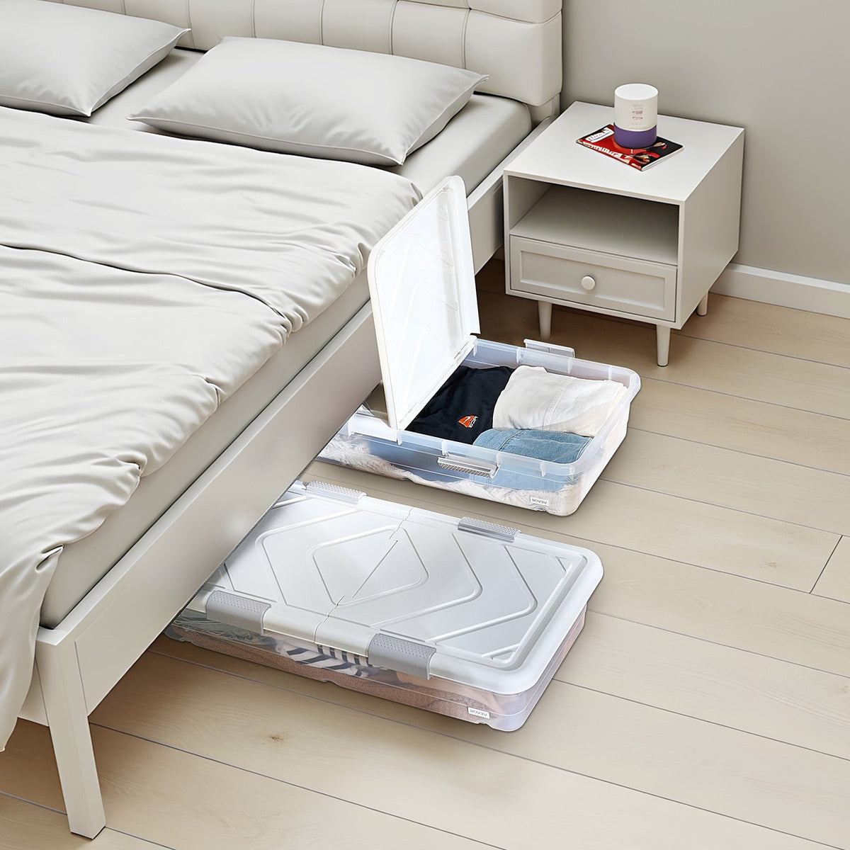 VEVOR Under Bed Storage with Wheels, 31.7 x 15.6 x 6.9 inch Underbed Containers, Underbed Shoes Organizer with Lid & Gray Latch, Rolling Under the Bed Storage Bins for Clothes Shoes Blankets, 4 Pack - CDCWFBSLDL32FA7ZF001V0 - view 9