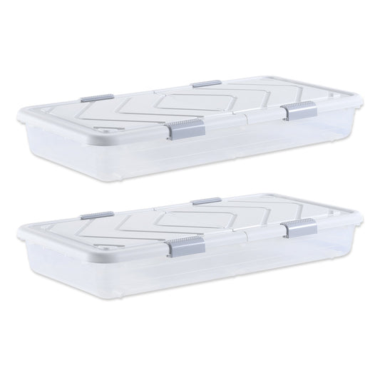 VEVOR Under Bed Storage with Wheels, 39.8 x 20.1 x 5.9 inch Underbed Containers, Underbed Shoes Organizer with Lid & Gray Latch, Rolling Under the Bed Storage Bins for Clothes Shoes Blankets, 2 Pack - CDCWFBSLDL40Y3KZR001V0 - view 1