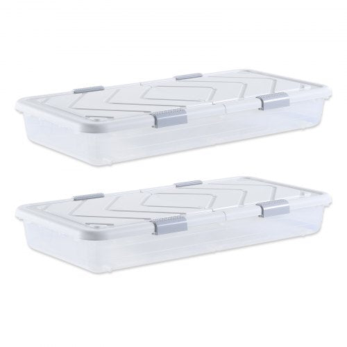 VEVOR Under Bed Storage with Wheels, 39.8 x 20.1 x 5.9 inch Underbed Containers, Underbed Shoes Organizer with Lid & Gray Latch, Rolling Under the Bed Storage Bins for Clothes Shoes Blankets, 2 Pack - CDCWFBSLDL40Y3KZR001V0 - view 2