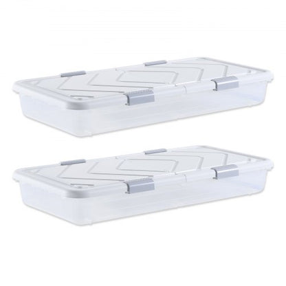 VEVOR Under Bed Storage with Wheels, 39.8 x 20.1 x 5.9 inch Underbed Containers, Underbed Shoes Organizer with Lid & Gray Latch, Rolling Under the Bed Storage Bins for Clothes Shoes Blankets, 2 Pack - CDCWFBSLDL40Y3KZR001V0 - view 2