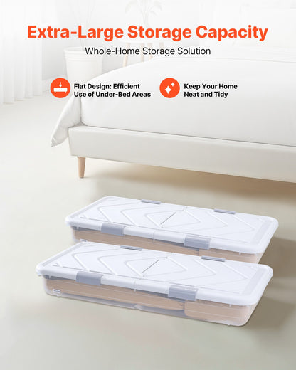 VEVOR Under Bed Storage with Wheels, 39.8 x 20.1 x 5.9 inch Underbed Containers, Underbed Shoes Organizer with Lid & Gray Latch, Rolling Under the Bed Storage Bins for Clothes Shoes Blankets, 2 Pack - CDCWFBSLDL40Y3KZR001V0 - view 3