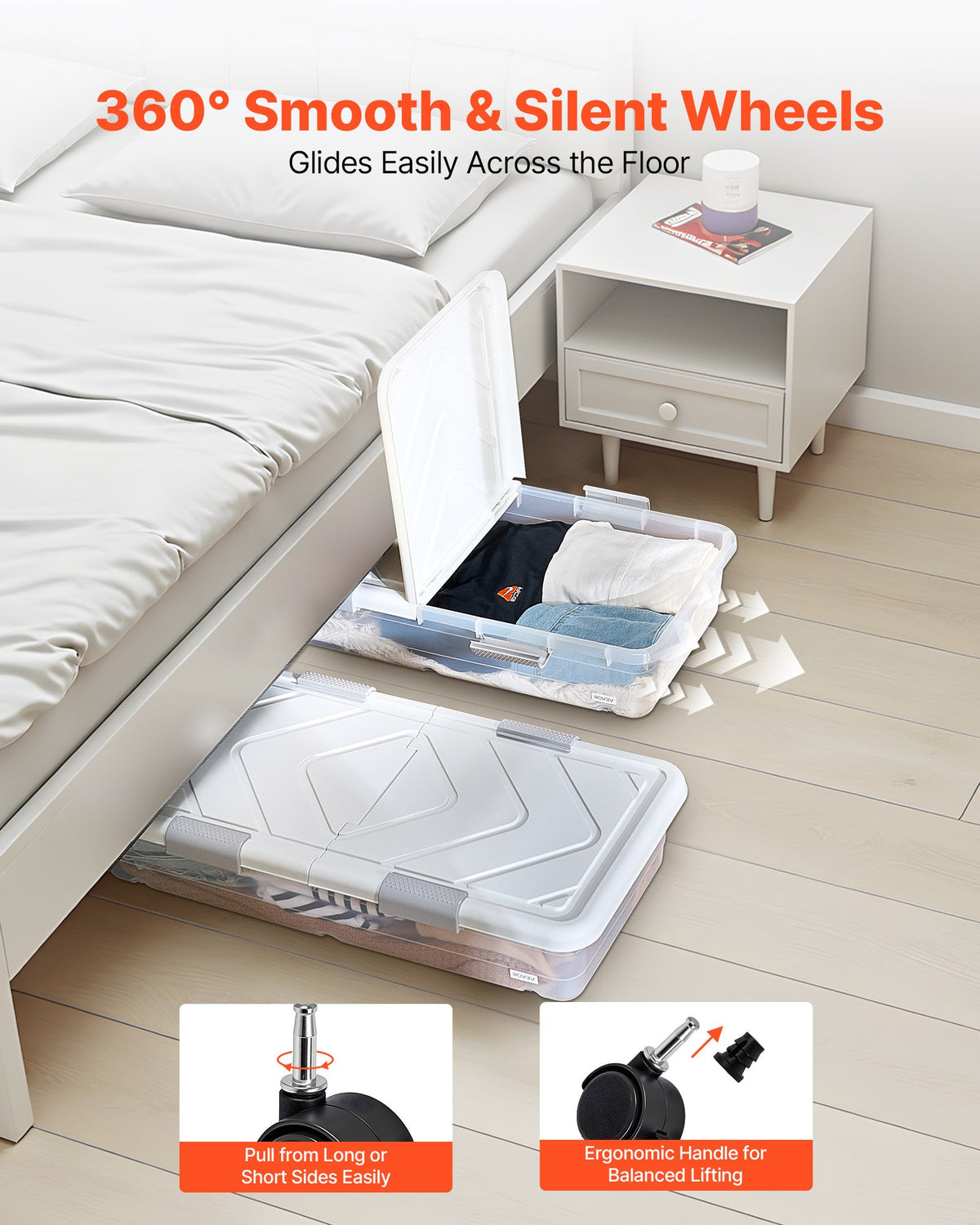 VEVOR Under Bed Storage with Wheels, 39.8 x 20.1 x 5.9 inch Underbed Containers, Underbed Shoes Organizer with Lid & Gray Latch, Rolling Under the Bed Storage Bins for Clothes Shoes Blankets, 2 Pack - CDCWFBSLDL40Y3KZR001V0 - view 8