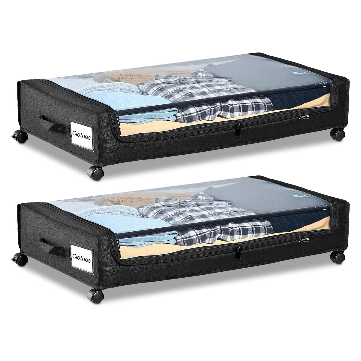 VEVOR Under Bed Storage with Wheels, 30.3 x 18.5 x 6.8 inch, Underbed Containers with Clear Lid, Underbed Shoe Organizer, Rolling Under the Bed Storage Bins for Clothes Shoes Blankets Bedroom, 2 Pack - CDCWFBTBYDL2IC6XZ001V0 - view 1
