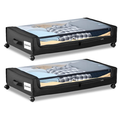 VEVOR Under Bed Storage with Wheels, 30.3 x 18.5 x 6.8 inch, Underbed Containers with Clear Lid, Underbed Shoe Organizer, Rolling Under the Bed Storage Bins for Clothes Shoes Blankets Bedroom, 2 Pack - CDCWFBTBYDL2IC6XZ001V0 - view 1