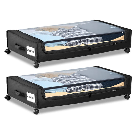 VEVOR Under Bed Storage with Wheels, 30.3 x 18.5 x 6.8 inch, Underbed Containers with Clear Lid, Underbed Shoe Organizer, Rolling Under the Bed Storage Bins for Clothes Shoes Blankets Bedroom, 2 Pack - CDCWFBTBYDL2IC6XZ001V0 - view 1