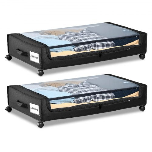 VEVOR Under Bed Storage with Wheels, 30.3 x 18.5 x 6.8 inch, Underbed Containers with Clear Lid, Underbed Shoe Organizer, Rolling Under the Bed Storage Bins for Clothes Shoes Blankets Bedroom, 2 Pack - CDCWFBTBYDL2IC6XZ001V0 - view 2